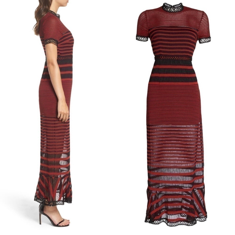 Foxiedox Cassius Mock Neck Striped Maxi Dress M - Picture 2 of 16